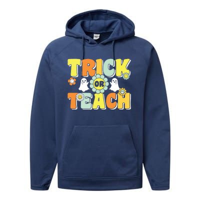 Groovy Trick Or Teach Halloween Teacher Life Retro Vintage Performance Fleece Hoodie