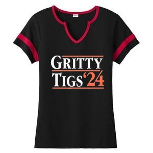 Gritty Tigs October Ready 2024 Playoff Baseball Season Ladies Halftime Notch Neck Tee