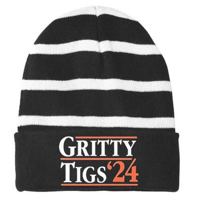 Gritty Tigs October Ready 2024 Playoff Baseball Season Striped Beanie with Solid Band