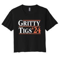 Gritty Tigs October Ready 2024 Playoff Baseball Season Women's Crop Top Tee