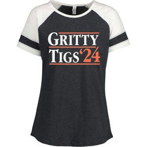 Gritty Tigs October Ready 2024 Playoff Baseball Season Enza Ladies Jersey Colorblock Tee