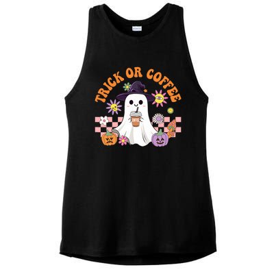 Groovy Trick Or Coffee Floral Ghost Halloween Spooky Ladies PosiCharge Tri-Blend Wicking Tank