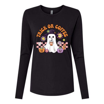 Groovy Trick Or Coffee Floral Ghost Halloween Spooky Womens Cotton Relaxed Long Sleeve T-Shirt