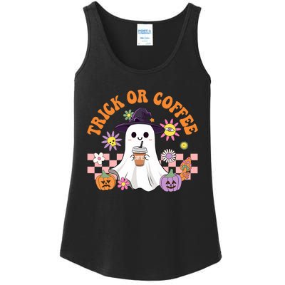 Groovy Trick Or Coffee Floral Ghost Halloween Spooky Ladies Essential Tank