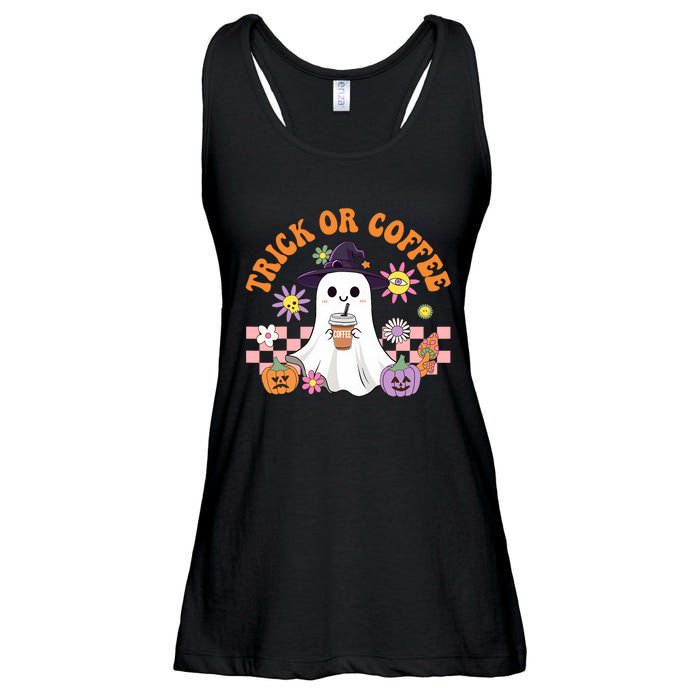 Groovy Trick Or Coffee Floral Ghost Halloween Spooky Ladies Essential Flowy Tank