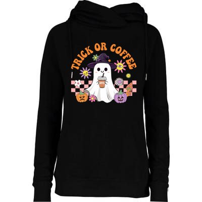 Groovy Trick Or Coffee Floral Ghost Halloween Spooky Womens Funnel Neck Pullover Hood