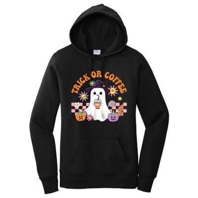 Groovy Trick Or Coffee Floral Ghost Halloween Spooky Women's Pullover Hoodie