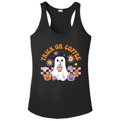 Groovy Trick Or Coffee Floral Ghost Halloween Spooky Ladies PosiCharge Competitor Racerback Tank