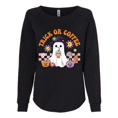 Groovy Trick Or Coffee Floral Ghost Halloween Spooky Womens California Wash Sweatshirt