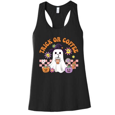 Groovy Trick Or Coffee Floral Ghost Halloween Spooky Women's Racerback Tank