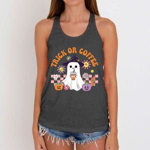 Groovy Trick Or Coffee Floral Ghost Halloween Spooky Women's Knotted Racerback Tank