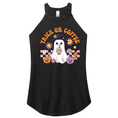 Groovy Trick Or Coffee Floral Ghost Halloween Spooky Women's Perfect Tri Rocker Tank