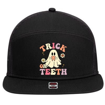 Groovy Trick Or Teeth Funny Dental Halloween Dentist Costume Gift 7 Panel Mesh Trucker Snapback Hat