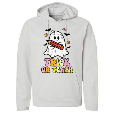 Ghost Trick Or Teach Retro Teacher Halloween Costume Performance Fleece Hoodie