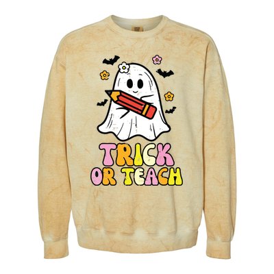 Ghost Trick Or Teach Retro Teacher Halloween Costume Colorblast Crewneck Sweatshirt