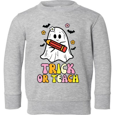 Ghost Trick Or Teach Retro Teacher Halloween Costume Toddler Sweatshirt