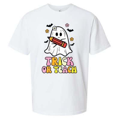 Ghost Trick Or Teach Retro Teacher Halloween Costume Sueded Cloud Jersey T-Shirt