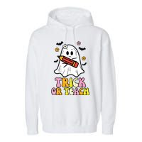 Ghost Trick Or Teach Retro Teacher Halloween Costume Garment-Dyed Fleece Hoodie