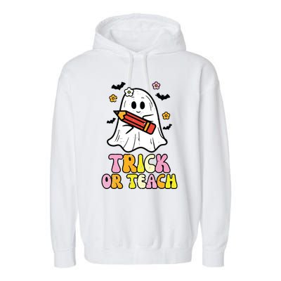 Ghost Trick Or Teach Retro Teacher Halloween Costume Garment-Dyed Fleece Hoodie