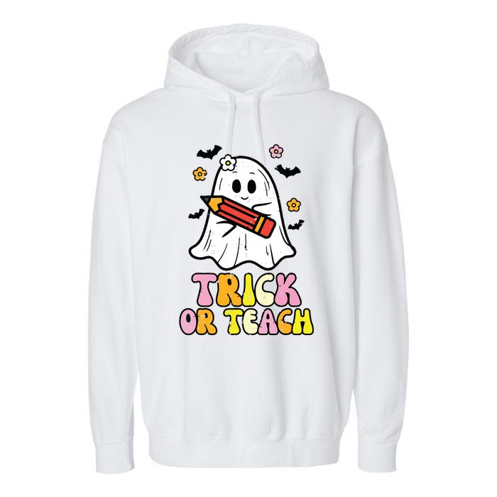 Ghost Trick Or Teach Retro Teacher Halloween Costume Garment-Dyed Fleece Hoodie