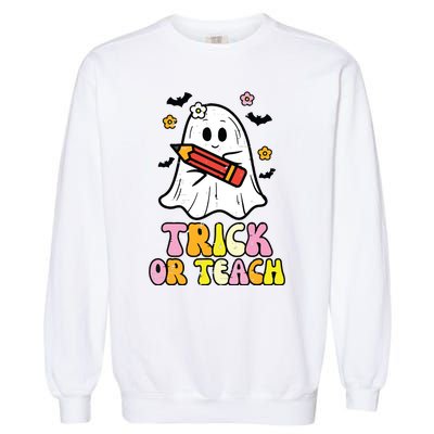 Ghost Trick Or Teach Retro Teacher Halloween Costume Garment-Dyed Sweatshirt