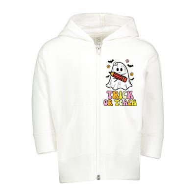 Ghost Trick Or Teach Retro Teacher Halloween Costume Toddler Zip Fleece Hoodie