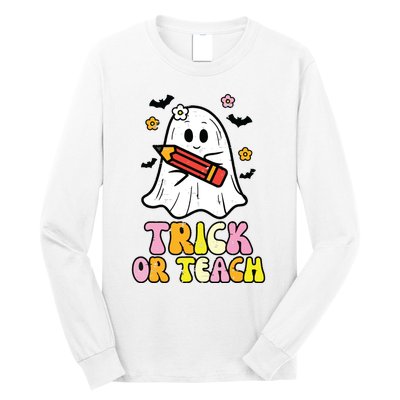 Ghost Trick Or Teach Retro Teacher Halloween Costume Long Sleeve Shirt