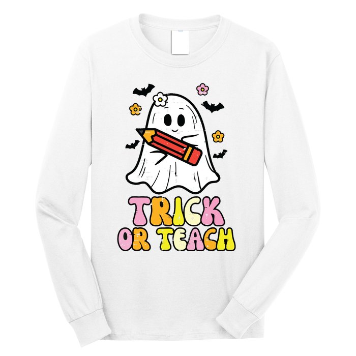 Ghost Trick Or Teach Retro Teacher Halloween Costume Long Sleeve Shirt