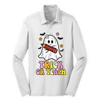 Ghost Trick Or Teach Retro Teacher Halloween Costume Silk Touch Performance Long Sleeve Polo