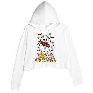 Ghost Trick Or Teach Retro Teacher Halloween Costume Crop Fleece Hoodie