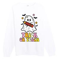 Ghost Trick Or Teach Retro Teacher Halloween Costume Premium Crewneck Sweatshirt