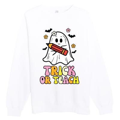 Ghost Trick Or Teach Retro Teacher Halloween Costume Premium Crewneck Sweatshirt