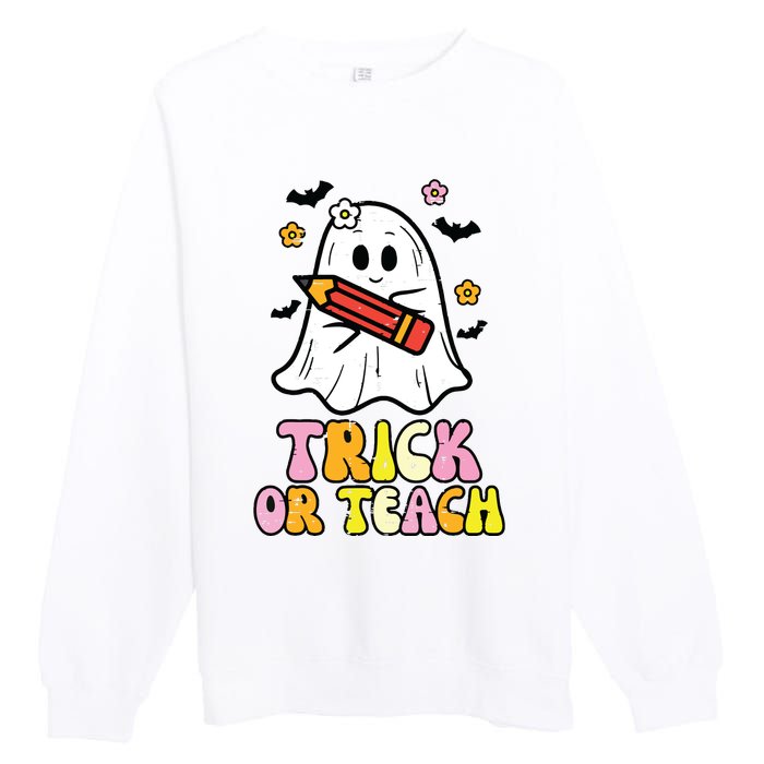 Ghost Trick Or Teach Retro Teacher Halloween Costume Premium Crewneck Sweatshirt