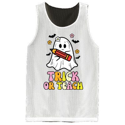 Ghost Trick Or Teach Retro Teacher Halloween Costume Mesh Reversible Basketball Jersey Tank