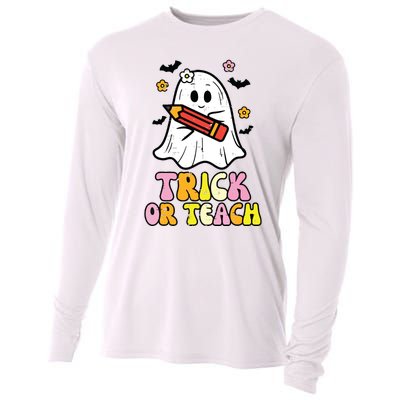 Ghost Trick Or Teach Retro Teacher Halloween Costume Cooling Performance Long Sleeve Crew