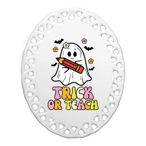 Ghost Trick Or Teach Retro Teacher Halloween Costume Ceramic Oval Ornament