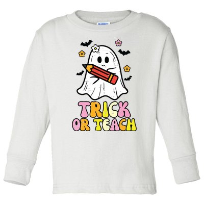 Ghost Trick Or Teach Retro Teacher Halloween Costume Toddler Long Sleeve Shirt