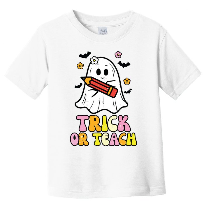 Ghost Trick Or Teach Retro Teacher Halloween Costume Toddler T-Shirt