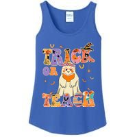 Groovy Trick Or Teach Halloween Teacher Life Retro Vintage Ladies Essential Tank