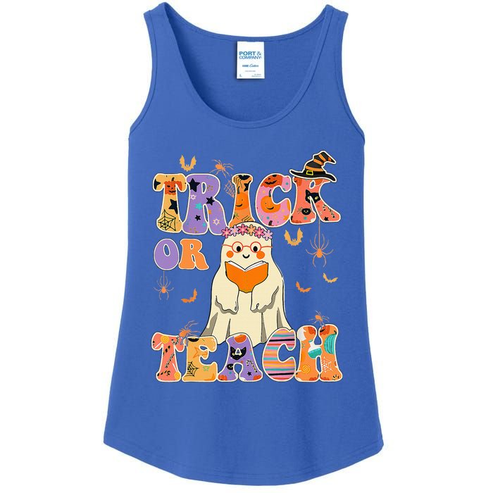 Groovy Trick Or Teach Halloween Teacher Life Retro Vintage Ladies Essential Tank