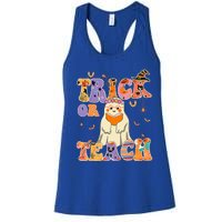 Groovy Trick Or Teach Halloween Teacher Life Retro Vintage Women's Racerback Tank