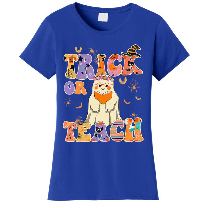 Groovy Trick Or Teach Halloween Teacher Life Retro Vintage Women's T-Shirt