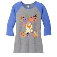 Groovy Trick Or Teach Halloween Teacher Life Retro Vintage Women's Tri-Blend 3/4-Sleeve Raglan Shirt