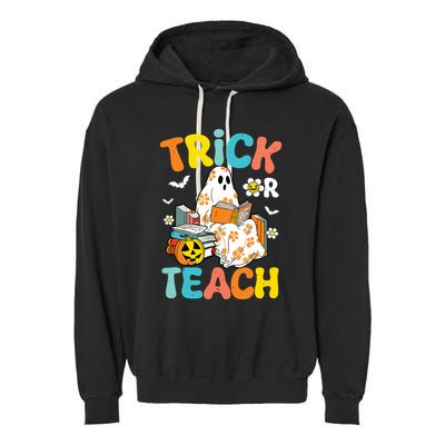 Groovy Trick Or Teach Funny Teacher Halloween Costume Garment-Dyed Fleece Hoodie