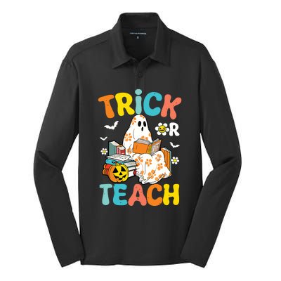 Groovy Trick Or Teach Funny Teacher Halloween Costume Silk Touch Performance Long Sleeve Polo