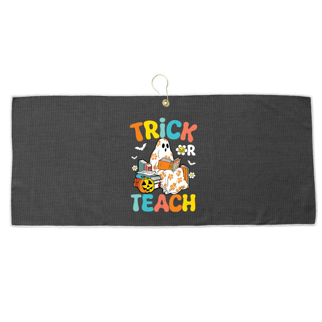 Groovy Trick Or Teach Funny Teacher Halloween Costume Large Microfiber Waffle Golf Towel