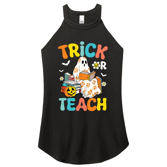 Groovy Trick Or Teach Funny Teacher Halloween Costume Women's Perfect Tri Rocker Tank