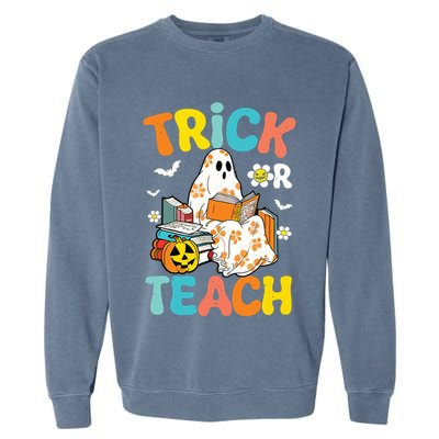 Groovy Trick Or Teach Funny Teacher Halloween Costume Garment-Dyed Sweatshirt