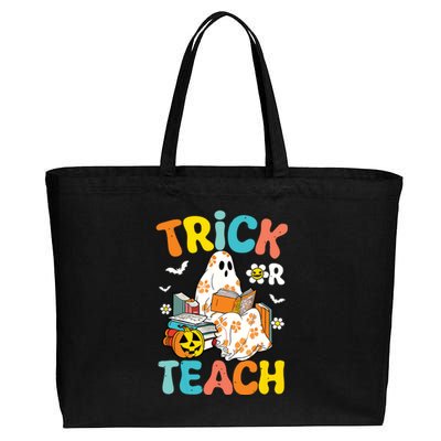 Groovy Trick Or Teach Funny Teacher Halloween Costume Cotton Canvas Jumbo Tote