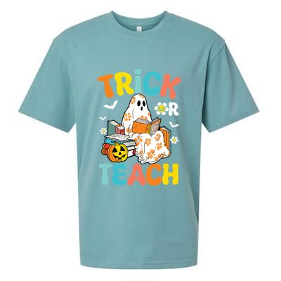 Groovy Trick Or Teach Funny Teacher Halloween Costume Sueded Cloud Jersey T-Shirt